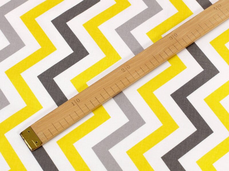 Cotton fabric yellow and grey zigzag by Stofex.