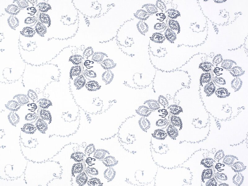 Cotton fabric blue ornaments on white by Stofex.