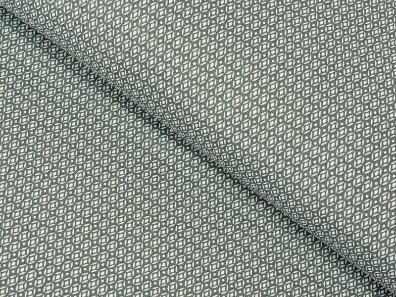 Cotton fabric geometric shapes on dark green by Stofex.