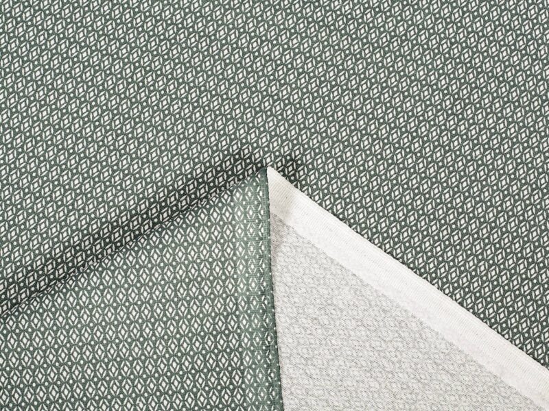 Cotton fabric geometric shapes on dark green by Stofex.