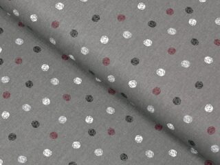 Cotton fabric coloured polka dots on grey by Stofex.