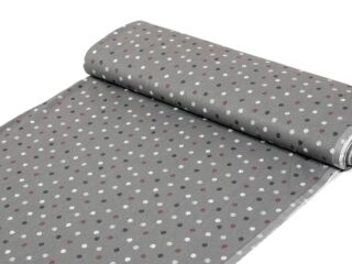 Cotton fabric coloured polka dots on grey by Stofex.