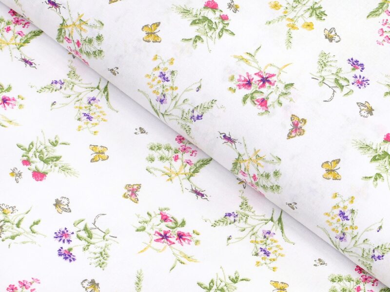 100% Cotton fabric meadow with butterflies by Stofex.