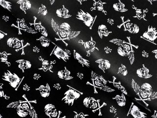 Cotton fabric white skulls on black by Stofex.