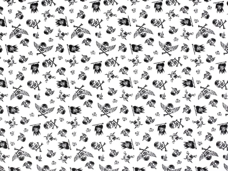 Cotton fabric black skulls on white by Stofex.