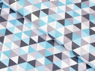 Cotton fabric turquoise and grey triangles by Stofex.