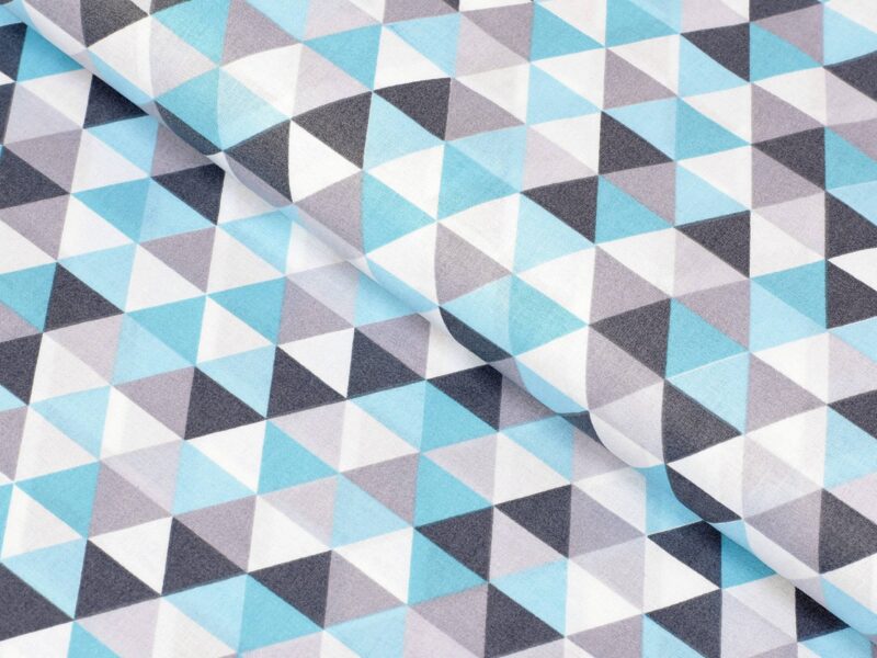 Cotton fabric turquoise and grey triangles by Stofex.