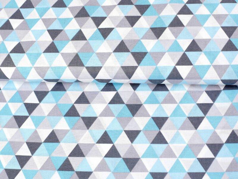 Cotton fabric turquoise and grey triangles by Stofex.