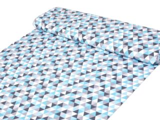 Cotton fabric turquoise and grey triangles by Stofex.