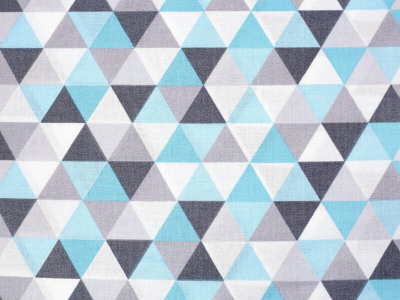 Cotton fabric turquoise and grey triangles by Stofex.