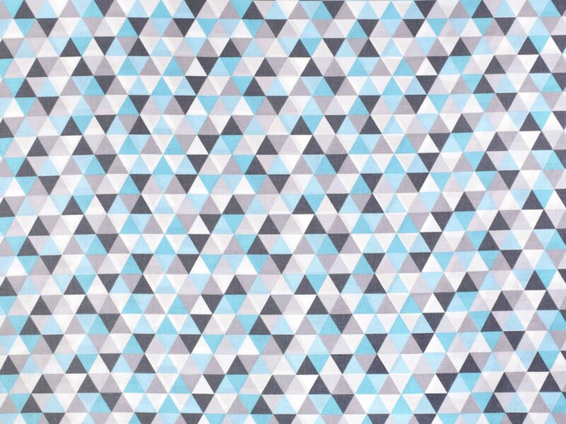 Cotton fabric turquoise and grey triangles by Stofex.