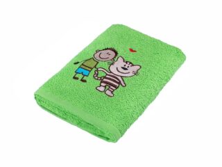 Baby terry towel boy with a cat green 30x50 cm by Stofex.