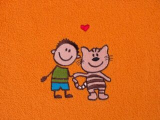 Baby terry towel boy with a cat orange 30x50 cm by Stofex.