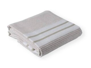 Brown-grey work waffle towel with stripes by Stofex.