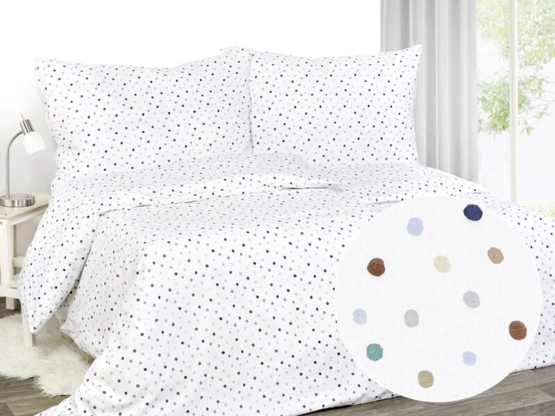 Satin bed linen coloured polka dots by Stofex.