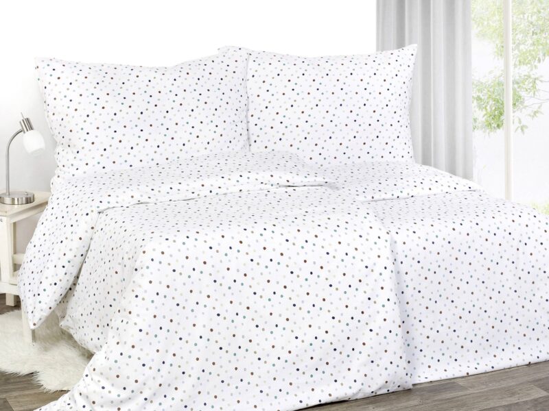 Satin bed linen coloured polka dots by Stofex.