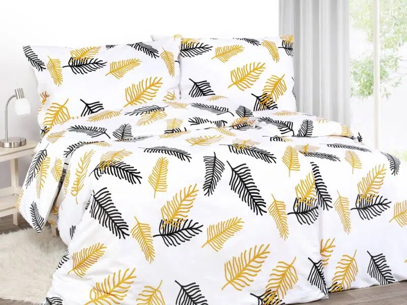 Satin bed linen with palm leaves by Stofex.