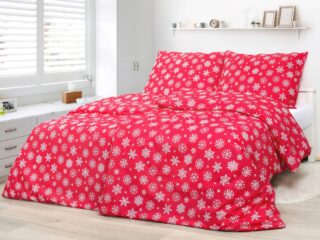 Christmas cotton bed linen white snowflakes on red by Stofex.