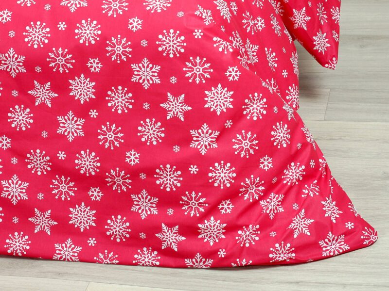 Christmas cotton bed linen white snowflakes on red by Stofex.