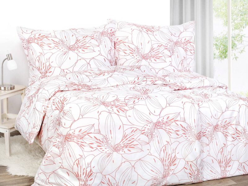 Satin bed linen with lilies by Stofex.