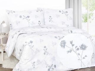 Satin bed linen with grey cornflowers by Stofex.