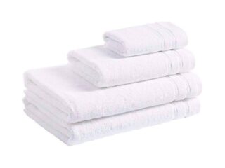 Terry towel/bath towel white with double stripe by Stofex.