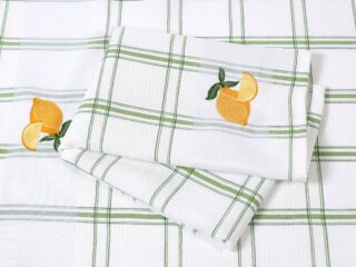 Waffle kitchen towel lemon on green plaid 45x70 cm from 100% cotton by Stofex.