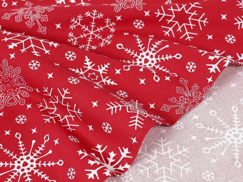 Christmas cotton kitchen towel snowflakes on red 50x70 cm by Stofex.