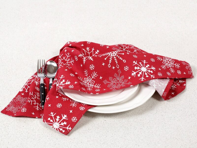 Christmas cotton kitchen towel snowflakes on red 50x70 cm by Stofex.