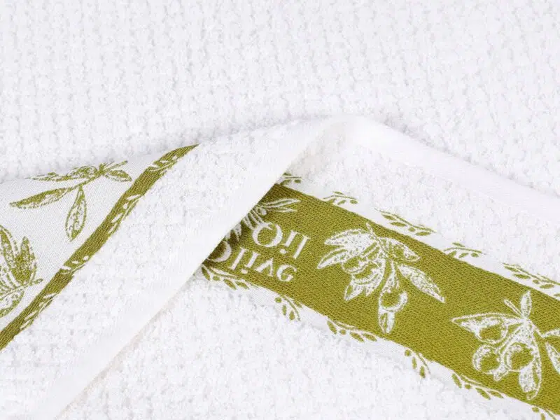 Terry kitchen towel olive with white background 40x60 cm by Stofex.