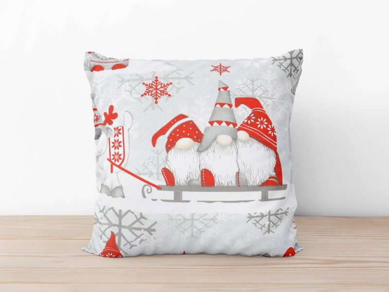 Christmas cotton pillowcase Christmas elves on grey by Stofex.