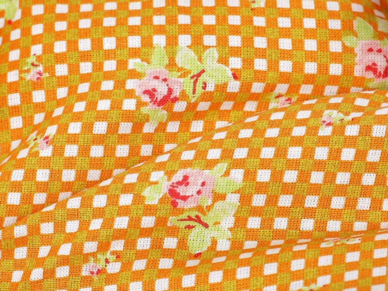 Simona kitchen potholders tiny roses on orange background by Stofex.