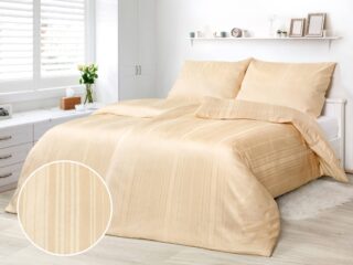 Beige damask bed linen with stripes by Stofex.