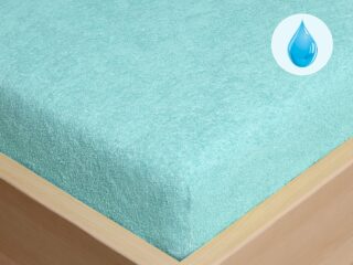 Waterproof terry fitted sheet light blue by Stofex.