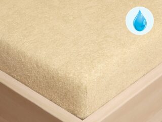 Waterproof terry fitted sheet beige by Stofex.