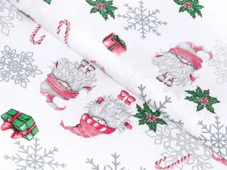 Christmas Cotton fabric elves on white by Stofex.