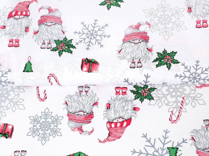 Cotton fabric elves on white by Stofex.