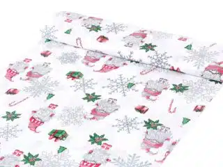 Cotton fabric elves on white by Stofex.