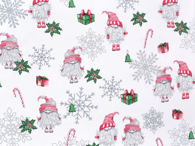 Cotton fabric elves on white by Stofex.