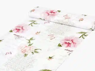 100% Cotton fabric pink peonies on white by Stofex.