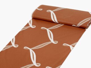 Cotton fabric white ribbon on brown by Stofex.