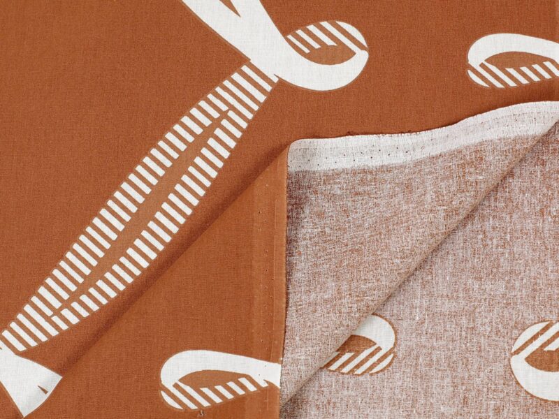 Cotton fabric white ribbon on brown by Stofex.