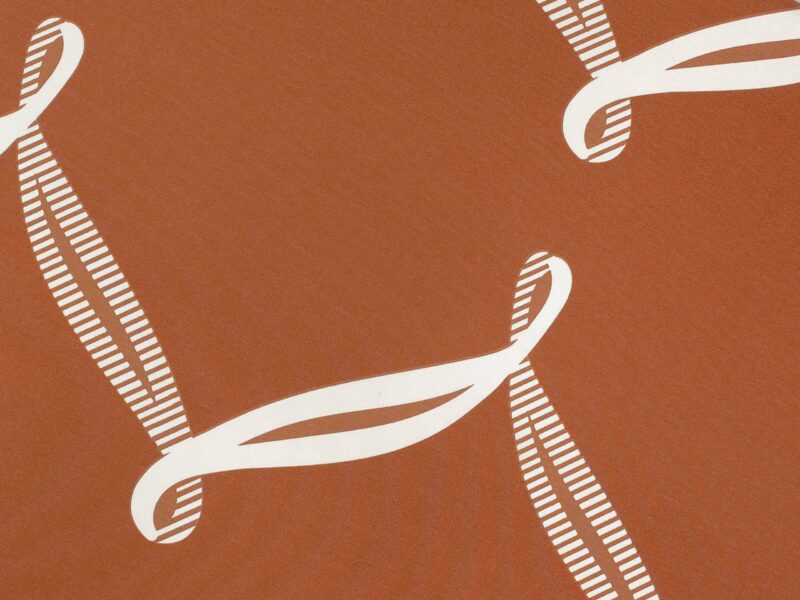 Cotton fabric white ribbon on brown by Stofex.