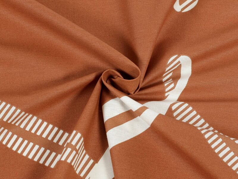 Cotton fabric white ribbon on brown by Stofex.