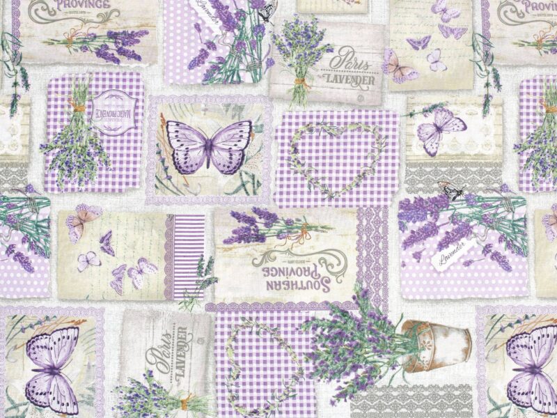 100% Cotton fabric lavender with butterflies by Stofex.