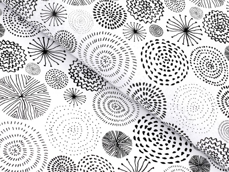 Cotton fabric black circles on white by Stofex.