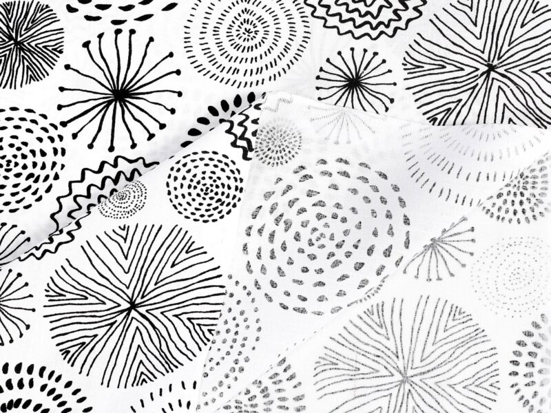 Cotton fabric black circles on white by Stofex.