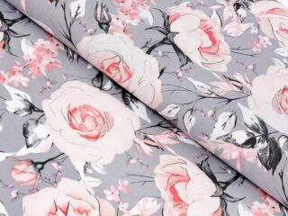 100% Cotton fabric roses on grey by Stofex.