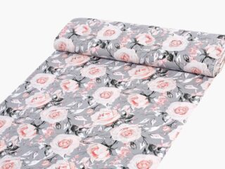 100% Cotton fabric roses on grey by Stofex.