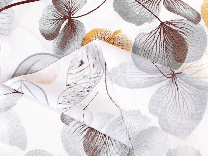 100% Cotton fabric grey-brown flower on white by Stofex.